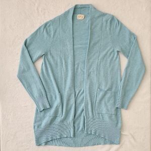 Dreamers By Debut Blue Cardigan Sweater Open Front S/M Pockets Long Line Women's